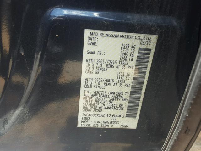 1N6AD0ER1AC426440 - 2010 NISSAN FRONTIER C GRAY photo 10