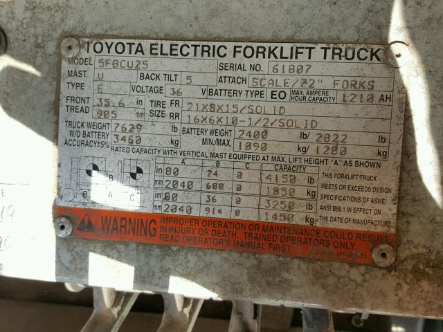 61807 - 1997 TOYOTA FORKLIFT Ақ фото 10