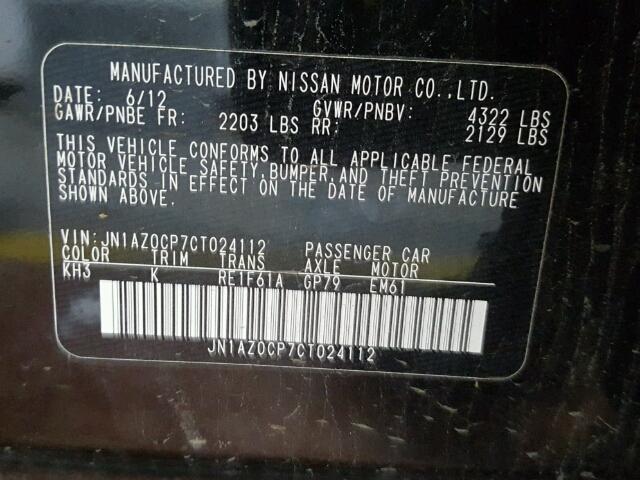 JN1AZ0CP7CT024112 - 2012 NISSAN LEAF SV BLACK photo 10