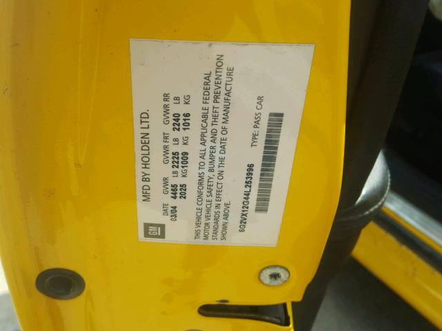 6G2VX12G44L253996 - 2004 PONTIAC GTO YELLOW photo 10