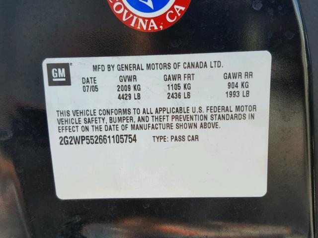 2G2WP552661105754 - 2006 PONTIAC GRAND PRIX BLACK photo 10