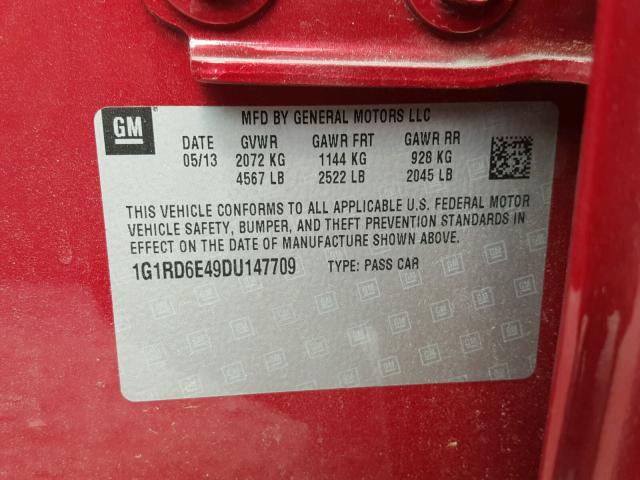 1G1RD6E49DU147709 - 2013 CHEVROLET VOLT RED photo 10