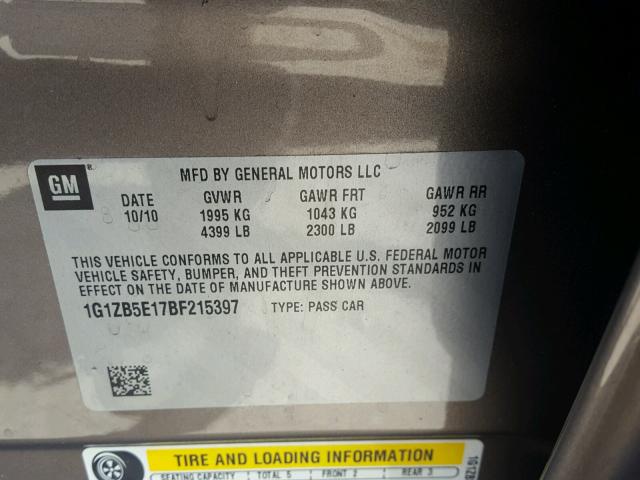 1G1ZB5E17BF215397 - 2011 CHEVROLET MALIBU LS Qəhvəyi foto 10