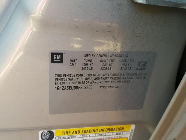 1G1ZA5EU0BF302300 - 2011 CHEVROLET MALIBU LS Bej foto 10