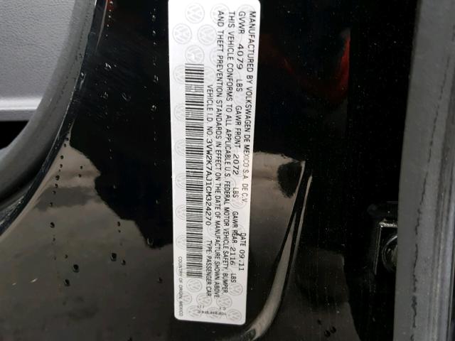 3VW2K7AJ1CM324270 - 2012 VOLKSWAGEN JETTA BASE 黑色 照片 10