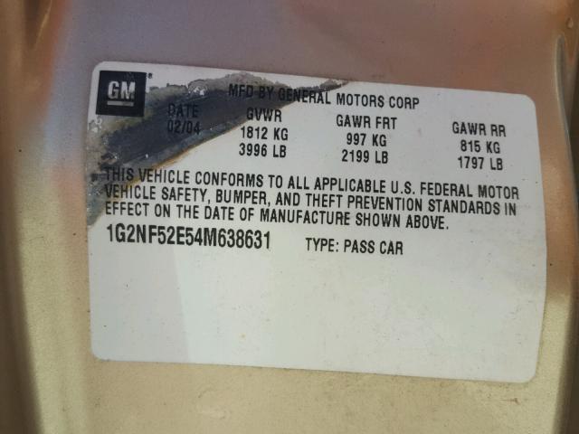 1G2NF52E54M638631 - 2004 PONTIAC GRAND AM S Qızıl foto 10