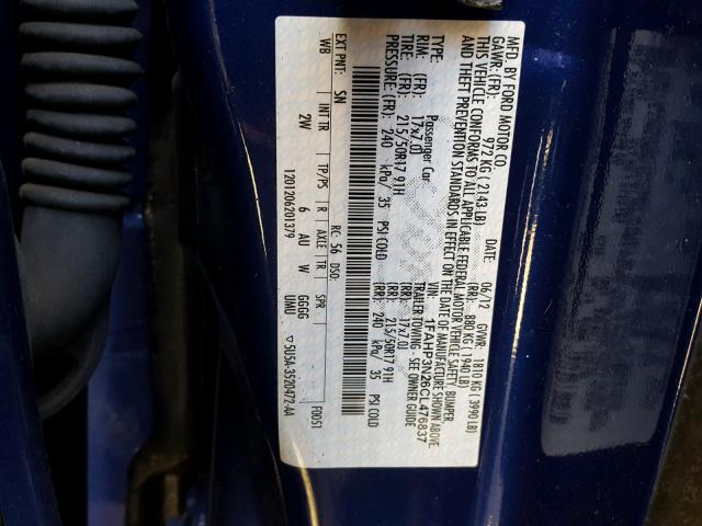 1FAHP3N26CL476837 - 2012 FORD FOCUS TITA BLUE photo 10