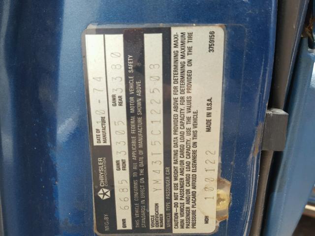 YM43T5C122508 - 1975 CHRYSLER IMPERIAL Mavi foto 10