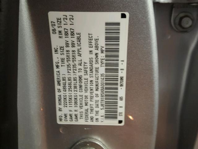 5J8TB185X8A001435 - 2008 ACURA RDX TECHNO SILVER photo 10