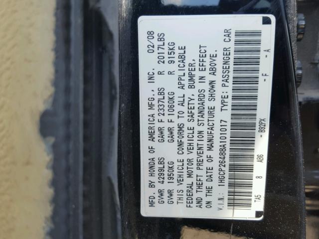 1HGCP26488A101017 - 2008 HONDA ACCORD LXP BLACK photo 10