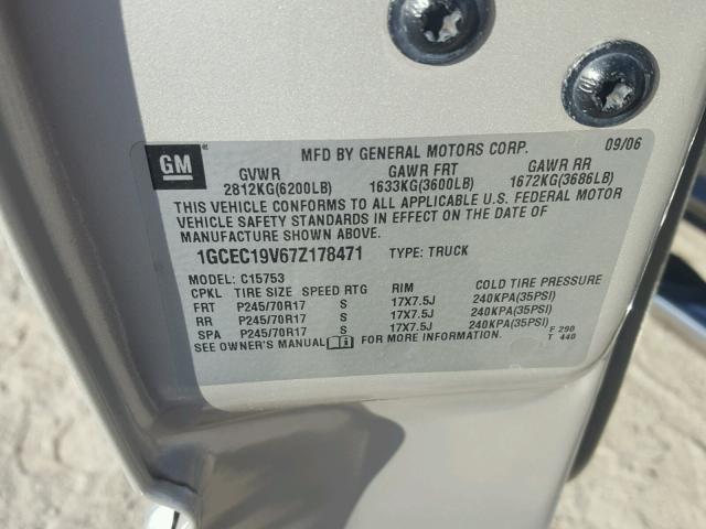 1GCEC19V67Z178471 - 2007 CHEVROLET SILVERADO SILVER photo 10