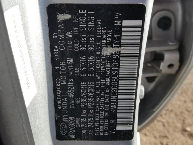 KM8JN12D08U913482 - 2008 HYUNDAI TUCSON SE SILVER photo 10