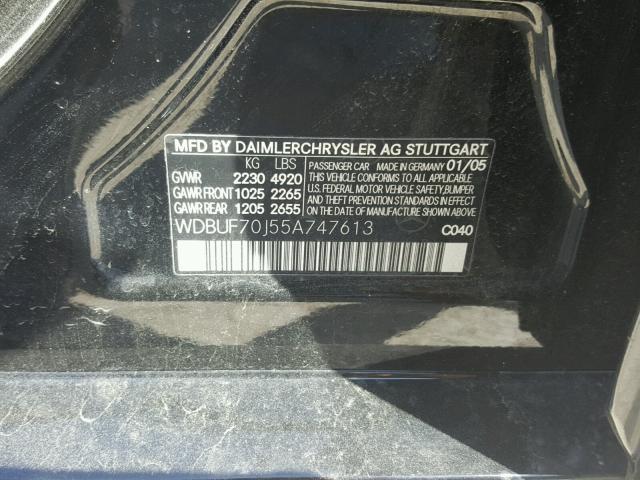 WDBUF70J55A747613 - 2005 MERCEDES-BENZ E 500 BLACK photo 10