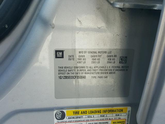 1G1ZB5E03CF350840 - 2012 CHEVROLET MALIBU LS 银色 照片 10