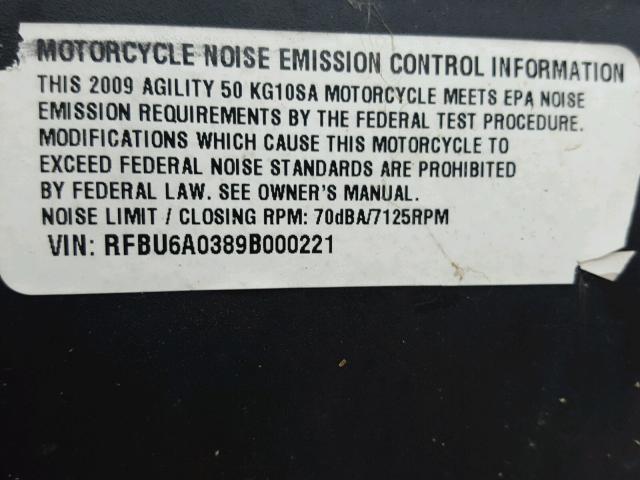 RFBU6A0389B000221 - 2009 KYMCO USA INC AGILITY 50 RED photo 10