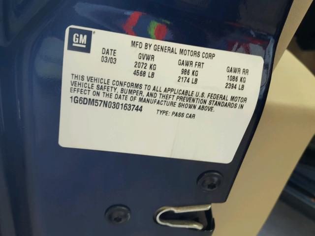 1G6DM57N030163744 - 2003 CADILLAC CTS BLUE photo 10