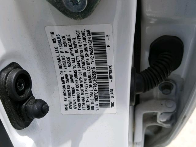 19XFC1F76GE026616 - 2016 HONDA CIVIC EXL 白色 照片 10