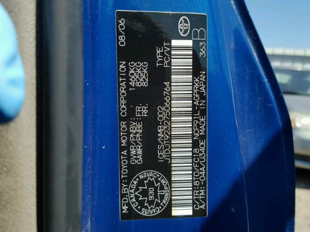 JTDJT923275066764 - 2007 TOYOTA YARIS BLUE photo 10