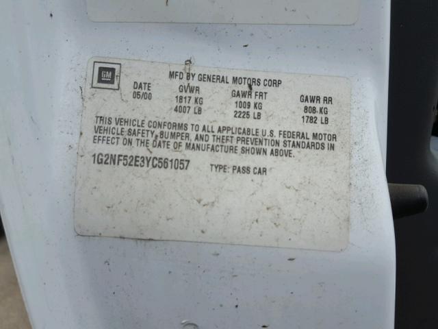 1G2NF52E3YC561057 - 2000 PONTIAC GRAND AM S თეთრი ფოტო 10