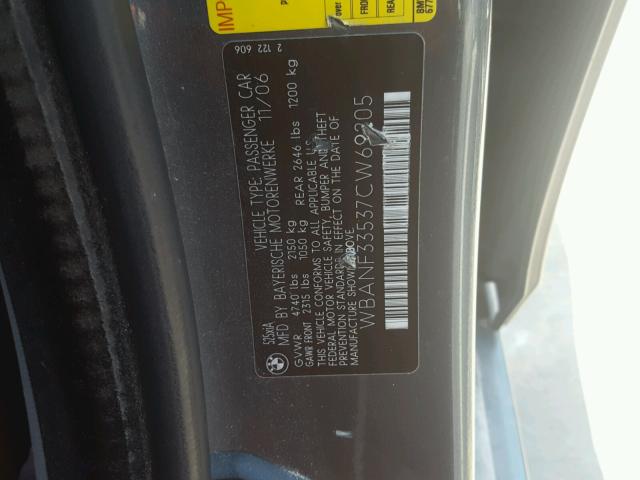 WBANF33537CW69205 - 2007 BMW 525 XI GRAY photo 10