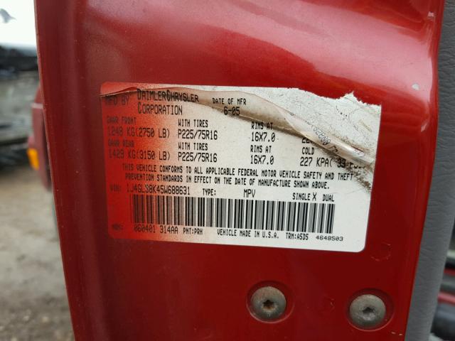 1J4GL38K45W688631 - 2005 JEEP LIBERTY RE RED photo 10