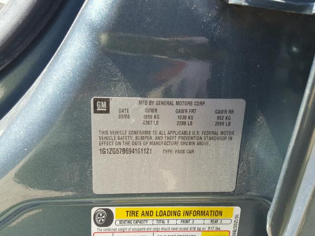 1G1ZG57B694161121 - 2009 CHEVROLET MALIBU LS TEAL photo 10