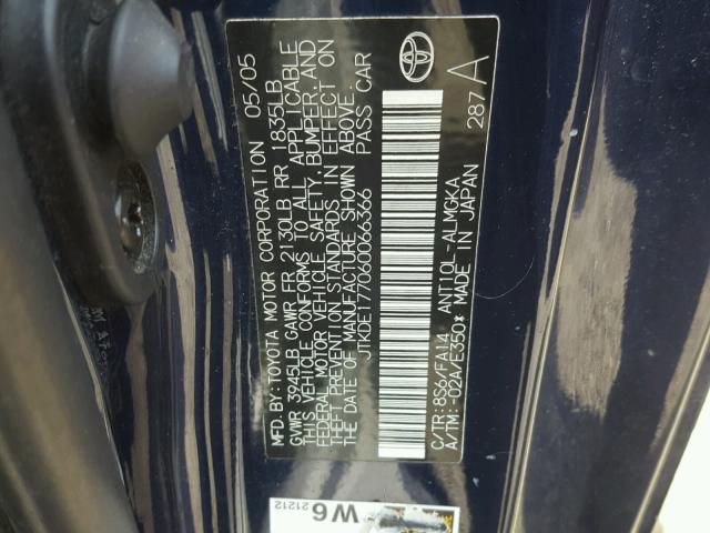 JTKDE177060066366 - 2006 TOYOTA SCION TC 蓝色 照片 10