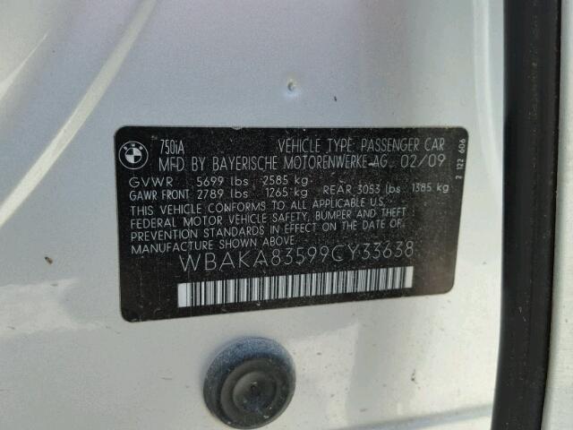 WBAKA83599CY33638 - 2009 BMW 750 I SILVER photo 10