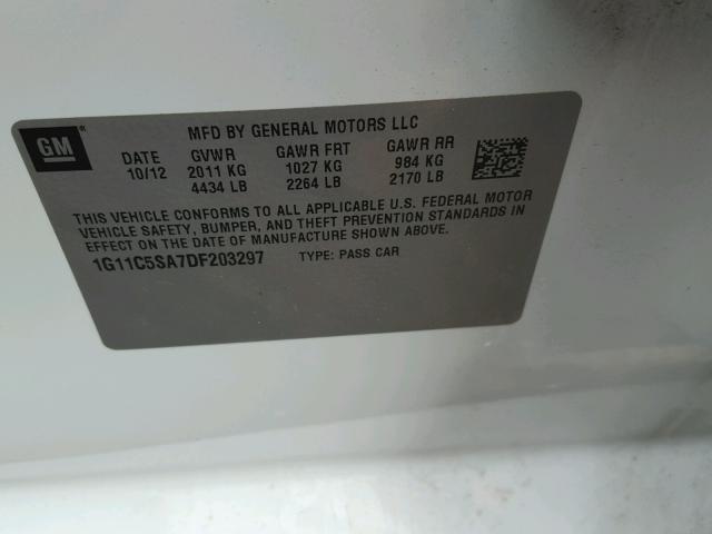 1G11C5SA7DF203297 - 2013 CHEVROLET MALIBU 1LT 白色 照片 10