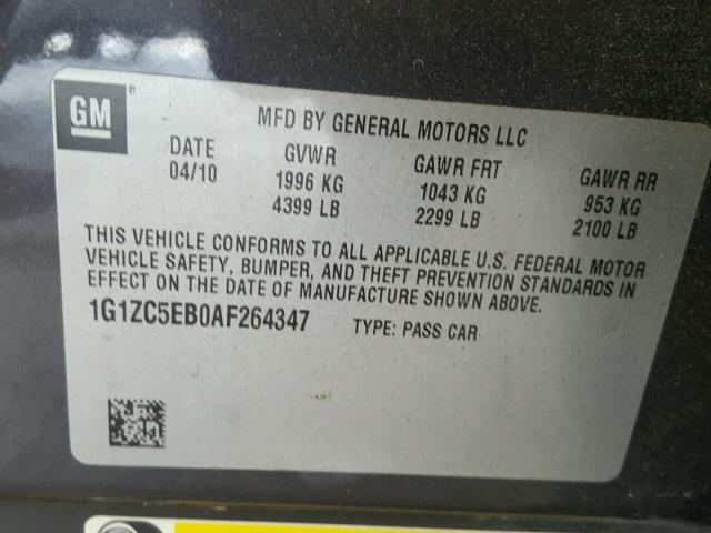 1G1ZC5EB0AF264347 - 2010 CHEVROLET MALIBU 1LT 石墨色 照片 10