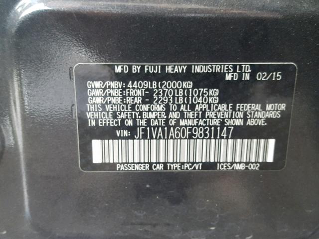 JF1VA1A60F9831147 - 2015 SUBARU WRX GRAY photo 10