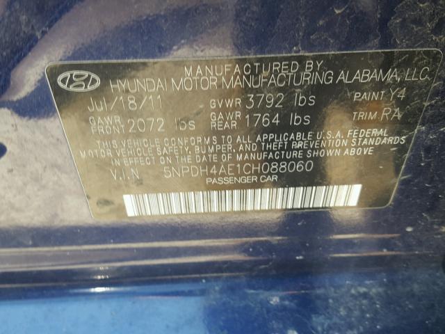 5NPDH4AE1CH088060 - 2012 HYUNDAI ELANTRA BLUE photo 10