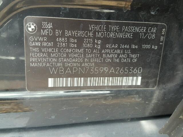 WBAPN73599A265360 - 2009 BMW 335 D BLACK photo 10