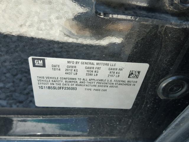 1G11B5SL0FF236083 - 2015 CHEVROLET MALIBU LS BLUE photo 10