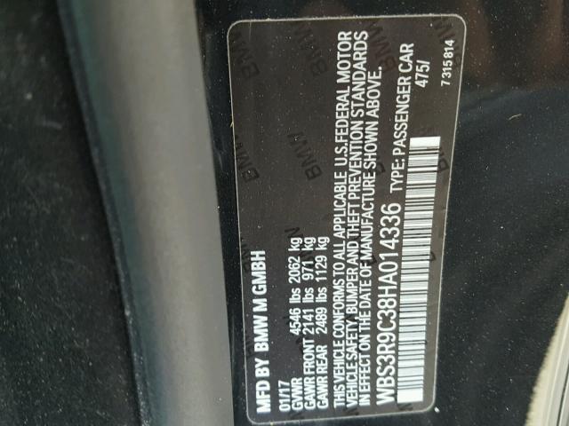 WBS3R9C38HA014336 - 2017 BMW M4 BLACK photo 10