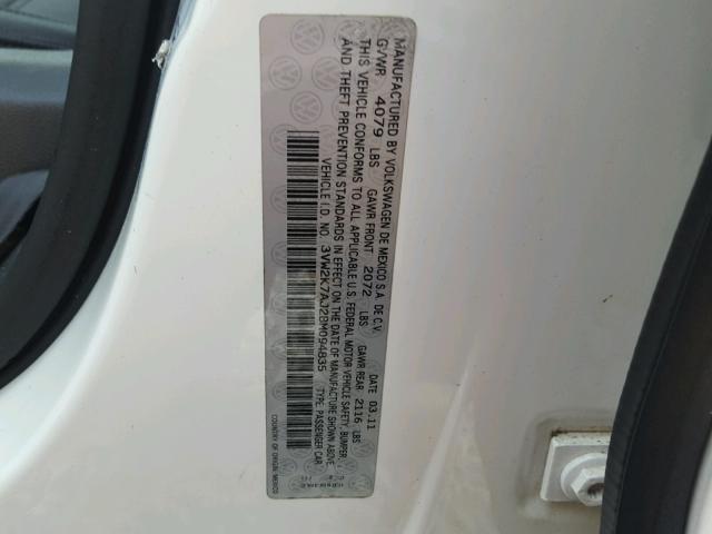 3VW2K7AJ2BM094835 - 2011 VOLKSWAGEN JETTA BASE 白色 照片 10