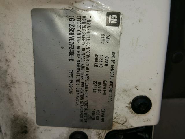 1G1ZS58N87F240816 - 2007 CHEVROLET MALIBU LS თეთრი ფოტო 10