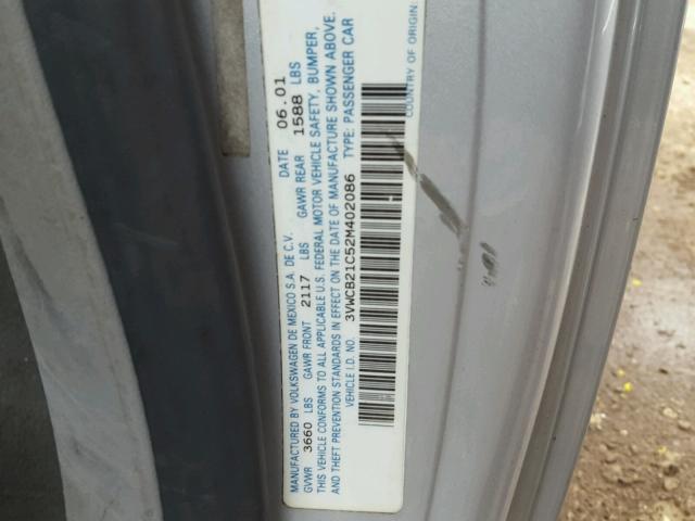 3VWCB21C52M402086 - 2002 VOLKSWAGEN NEW BEETLE 银色 照片 10