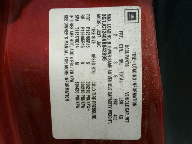 3G1JC1240VS843996 - 1997 CHEVROLET CAVALIER B RED photo 10