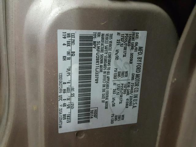 5LMFU28R11LJ33789 - 2001 LINCOLN NAVIGATOR TAN photo 10