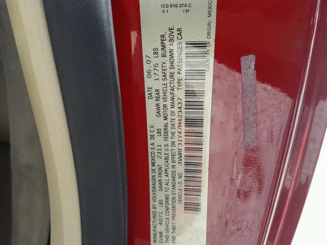 3VWRF31Y47M423437 - 2007 VOLKSWAGEN NEW BEETLE 红色 照片 10