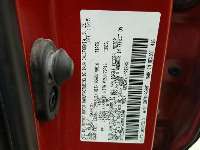 3TMCZ5AN9GM011340 - 2016 TOYOTA TACOMA DOU RED photo 10