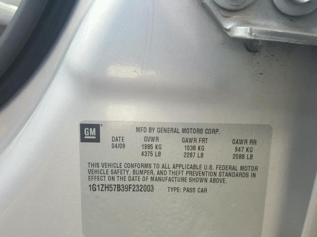 1G1ZH57B39F232003 - 2009 CHEVROLET MALIBU 1LT ვერცხლისფერი ფოტო 10