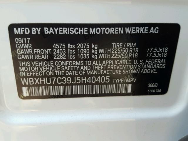 WBXHU7C39J5H40405 - 2018 BMW X1 SDRIVE2 Blanc photo 10