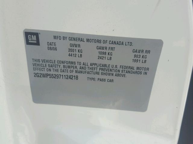 2G2WP552971124218 - 2007 PONTIAC GRAND PRIX WHITE photo 10