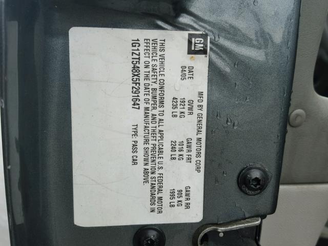 1G1ZT548X5F291647 - 2005 CHEVROLET MALIBU LS GRAY photo 10