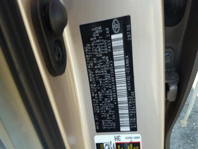 4T4BE46K49R130543 - 2009 TOYOTA CAMRY BASE BEIGE photo 10