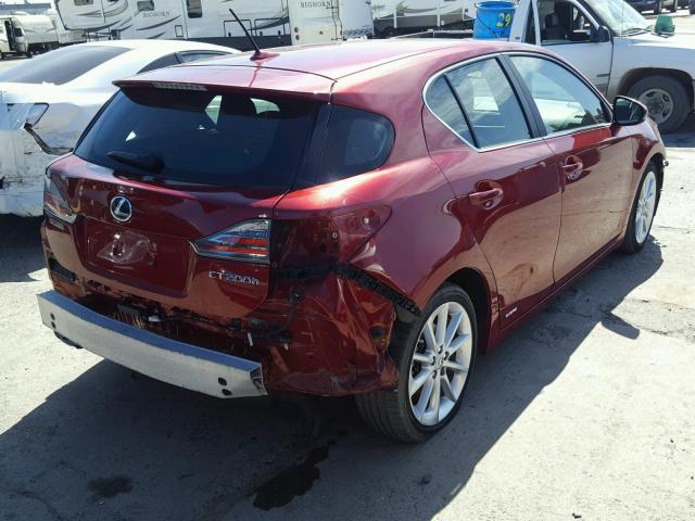 JTHKD5BH9D2130350 - 2013 LEXUS CT 200 RED photo 4