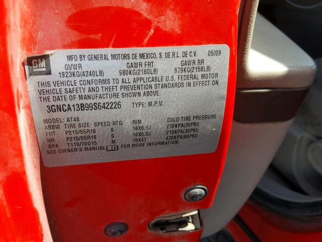 3GNCA13B99S642226 - 2009 CHEVROLET HHR LS RED photo 10