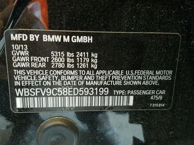 WBSFV9C58ED593199 - 2014 BMW M5 BLACK photo 10